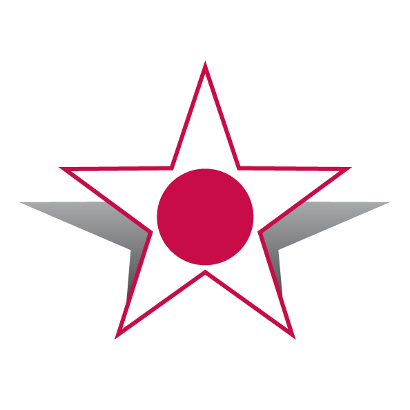 Lortel logo - a white star with a red outline and a red circle in the middle